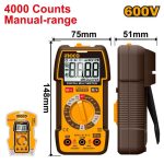 INGCO DM36002 Digital Multimeter ? True RMS, 4000 Counts, 10A DC/AC Voltage (600V), Resistance up to 40M?, Diode Test, NCV, Backlight, Battery Test, Includes 2 AAA Batteries ? Durable & Reliable!