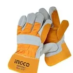 INGCO HGVC01 Leather Gloves - Size 10.5 | Durable Cow Split Leather with Cotton Back & Rubberized Cuff | Perfect for Carriers, Machining, Gardening | Long Lasting Comfort, Half Lined, Poly Bag Packed