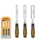INGCO HKTWCS301 3 Pcs Wood Chisel Set - Durable CRV Tools (12mm, 19mm, 25mm, 140mm) for Precision Crafting - Comes on a Convenient Sliding Card! Perfect for Woodworking Enthusiasts!