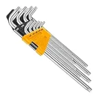 INGCO HHK13092 9pcs Extra-Long Torx Key Set ? Durable S2 Steel, T-10 to T-50, Heat Treated & Chrome Plated, Double Blister Packed for Long-Lasting Performance