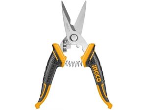 INGCO HES0188 8" Electrician's Scissors - Durable Stainless Steel, Unique Handle Design, Sharp Teeth Blade, Sandblast Finish, Double Blister Pack. Perfect for Long-Lasting Precision Cutting!