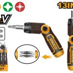 INGCO AKISD1208 13 IN 1 Ratchet Screwdriver Set ? Durable Folding Handle with 12 Precision Bits (SL, PH, PZ) for Every DIY Task! Perfect for Home or Work, Built to Last!