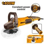 "INGCO AP140028 Polisher - 1400W Power, 220-240V, 1500-4500rpm, 180mm Pad, Variable Speed, Durable Aluminum Gearbox, Includes D-Handle & Polishing Accessories!"