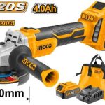 INGCO CAGLI221003 2 ,20V Brushless Angle Grinder: 1200W Power, Lasting Performance - Incl. 4.0Ah Battery & Case*