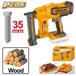 INGCO CBNLI2005 20V Cordless Brad Nailer - 2 Nails/s, 105 Capacity, 1000pcs 35mm Nails & Hex Key Included - Lightweight & Long-lasting for Effortless Projects!