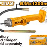INGCO CCVLI202301 Cordless Concrete Vibrator - 20V Power, ?35x1200mm Poker, 2300rpm Speed - Durable & Long-Lasting Performance for Effortless Concrete Work (1 Pc Included)