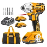 INGCO CIRLI2028 Cordless Impact Driver - 20V Brushless Motor, 285Nm Torque, 0-2600RPM, LED Light, 2x 2.0Ah Batteries & Charger Included - Durable, Powerful, Perfect for DIY Projects!