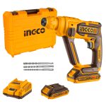 INGCO 20V Cordless Rotary Hammer - 0-850 RPM, 0-5100 BPM, 1.5J Impact Energy, SDS Plus Chuck, LED Light, 3 Drills, 2.0Ah Battery & Charger Included - Durable & Long-Lasting Power Tool