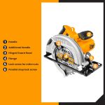 INGCO CS18578 Circular Saw - 1200W, 220-240V, 5000rpm, 185mm Blade - Durable & Long Lasting with Adjustable Depth & Bevel Cutting for Precision DIY and Professional projects