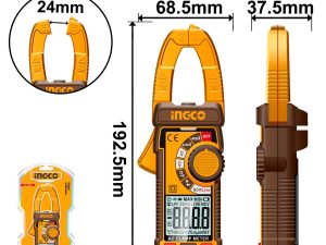 INGCO DCM62001 Digital AC Clamp Meter ? True RMS, 4000 Counts, Measures AC/DC Voltage, Resistance, Capacitance, Diode Test, Data Hold, Low Battery Alert, Auto Power Off, Includes 2 AAA Batteries!