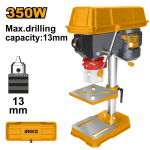 INGCO DP133505 Drill Press - 220-240V, 350W Power, 580-2650rpm, 13mm Capacity, Adjustable Table, 5 Speed Settings, Durable & Long-Lasting, Compact Design (19kg, 590mm Height)