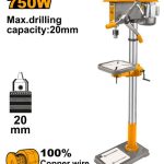 INGCO DP207505 Drill Press - 220-240V, 750W Power, 16 Speed Settings (210-3200rpm), 20mm Capacity, Sturdy 70mm Column, 270x270mm Table, 500x300mm Base - Lasting Performance, 50kg!