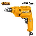 INGCO ED45658 Electric Drill - 450W, 220-240V, 0-4300rpm, 6.5mm Capacity, Variable Speed, Forward/Reverse, Includes Extra Carbon Brushes - Durable & Long-Lasting Power Tool for All Your DIY Projects!