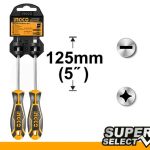 INGCO HKSD0248 2 Pcs Screwdriver Set - Durable CR-V Material, Round Blades, Includes SL6.56125 & PH26125, Convenient Plastic Hanger - Perfect for Everyday Repairs!