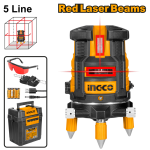 INGCO HLL306505 Self-Leveling Line Laser - Red Beams, 30m Range, 1 Horizontal & 4 Vertical Lines, ?1.0mm Accuracy, Fast 3s Leveling, Cross Lock & Laser Gain Functions, Battery-Powered, Durable!