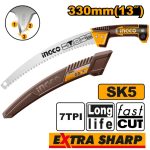 INGCO HPS3306 Pruning Saw, 13" SK5 Steel, 7TPI Triple Ground Teeth, Durable & Long-Lasting with Extension Bar & Protective Shell ? Fast Cutting for All Your Gardening Needs!