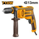 INGCO ID71182 Impact Drill - 710W, 220-240V, 0-3000RPM, 13mm Keyless Chuck, Variable Speed, Forward/Reverse, Hammer Function - Durable & Long Lasting Power Tool for All Your Drilling Needs!