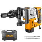 "INGCO PDB130018 Demolition Breaker - 1300W Power, 3800bpm Impact, 20J Force, Anti-Vibration & HEX Chuck, 7kg, Includes 2 Chisels & Extra Carbon Brushes - Durable & Long-Lasting!"
