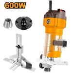 INGCO PLM6001 Laminate Trimmer - 600W Power, 34500rpm Speed, 220-240V, 6mm & 1/4" Collet, Includes Guides & Wrenches, Durable & Long Lasting, Perfect for Precision Cutting!