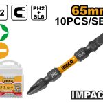INGCO SDBIM11PH26 Impact Screwdriver Bits - PH2 150mm, 10pcs Set with High Visibility Sleeve, S2 Steel, Optimized Shock Zone, Magnetic, Durable & Convenient Plastic Box
