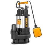 INGCO SPDS7508 Sewage Submersible Pump - 750W, 220-240V, 13m Head, 300L/min Flow, Durable Stainless & Cast Iron, 2" Pipe, 9m Cable - Perfect for Dirty Water, Packed in Wooden Box!