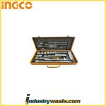 INGCO HKTS12242 24 Pcs 1/2" Socket Set ? 18 Cr-V Sockets (10-32mm), 2 Extension Bars, Sliding T-bar, Universal Joint & Ratchet Handle ? Durable, Heat Treated & Chromed, Packed in Metal Box