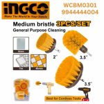 INGCO WCBM0301 3-Pc Medium Bristle Brush Set - 1/4" Hex Shank | Includes 2" & 3.5" Brushes | Perfect for Cleaning Flooring, Tile, Carpet | Durable & Long-Lasting for All Your Cleaning Needs!