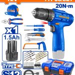 Wadfow WDT1B77 77-Piece Tool Set with 12V Cordless Drill ? Complete DIY Kit with Bits, Pliers, Battery & Charger