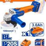 Wadfow WLAPM11 20V Brushless Lithium-Ion Angle Grinder ? 2-Speed 3000/9000RPM, 100mm Disc, M10 Spindle, with 3.0Ah Battery & Charger